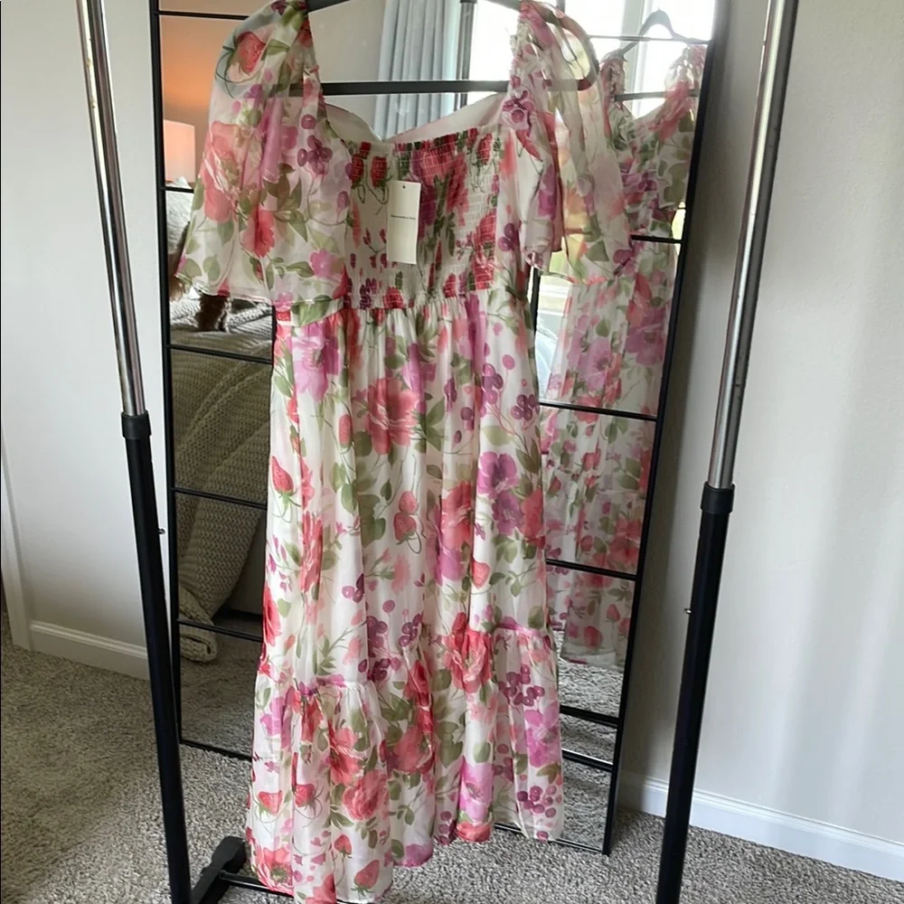 Emerson Floral Pink and Green Midi Dress - Picture 3 of 3